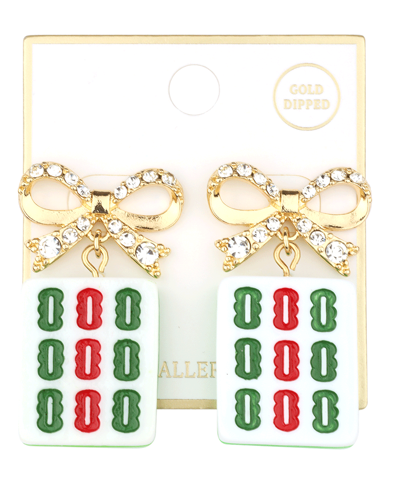 Plastic Mahjong w/ Bow Post Earring