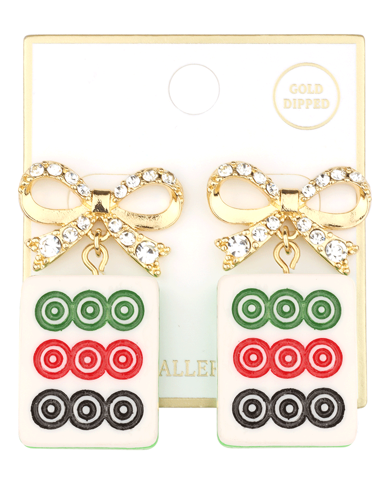 Plastic Mahjong w/ Bow Post Earring
