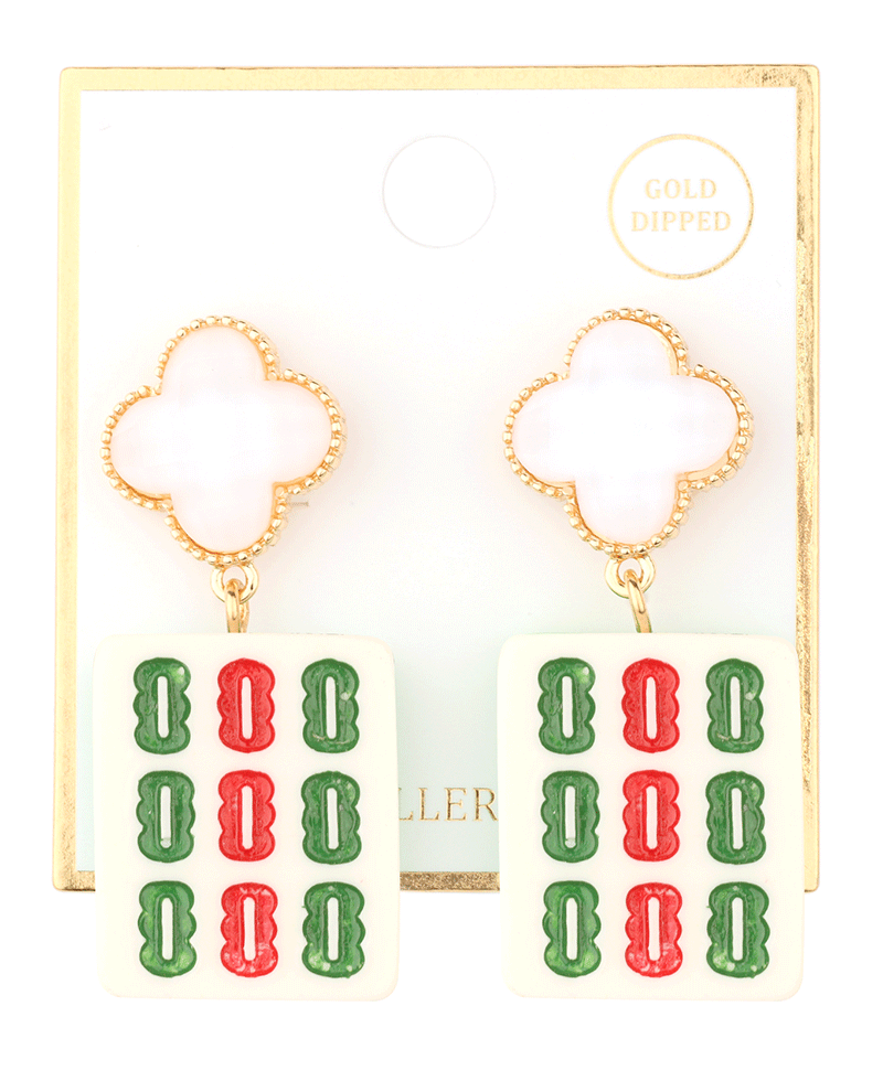 Clover w/ Mahjong Drop Post Earring