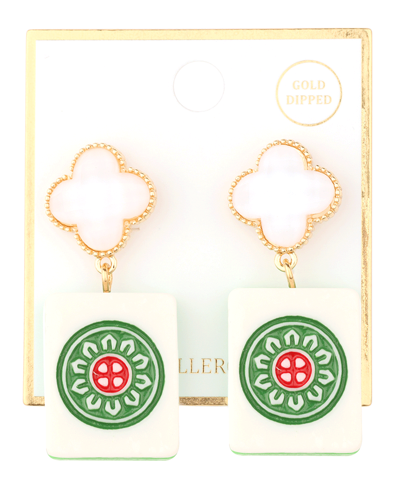 Clover w/ Mahjong Drop Post Earring