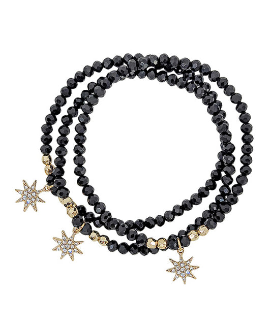 Paved Star Charm Beads Stretch Bracelet