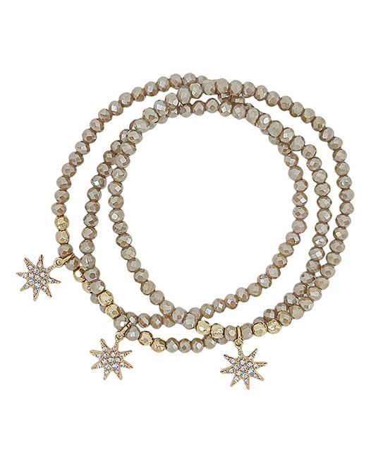 Paved Star Charm Beads Stretch Bracelet