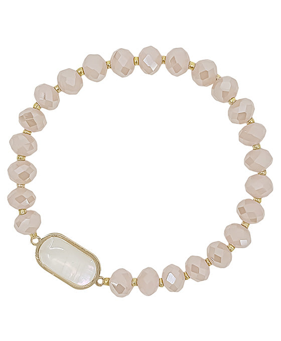 Oval Shape MOP Accent Beads Bracelet