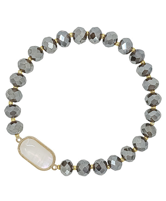 Oval Shape MOP Accent Beads Bracelet