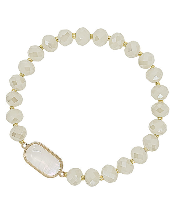 Oval Shape MOP Accent Beads Bracelet