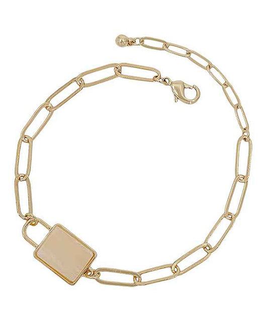 Lock Shape Stone w/ Chain Bracelet