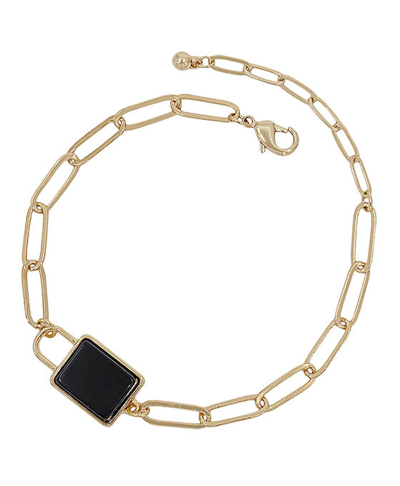 Lock Shape Stone w/ Chain Bracelet