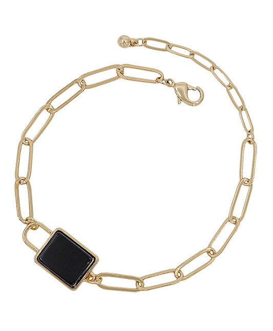 Lock Shape Stone w/ Chain Bracelet