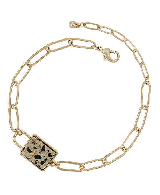 Lock Shape Stone w/ Chain Bracelet