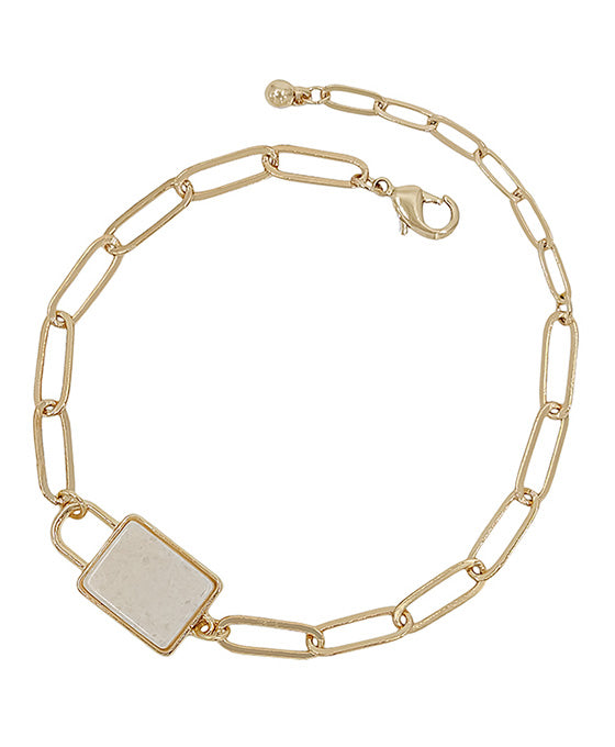 Lock Shape Stone w/ Chain Bracelet