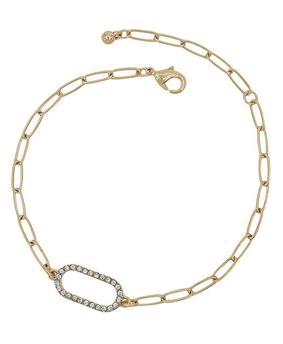 Oval Pave Accent Clip Chain Bracelet