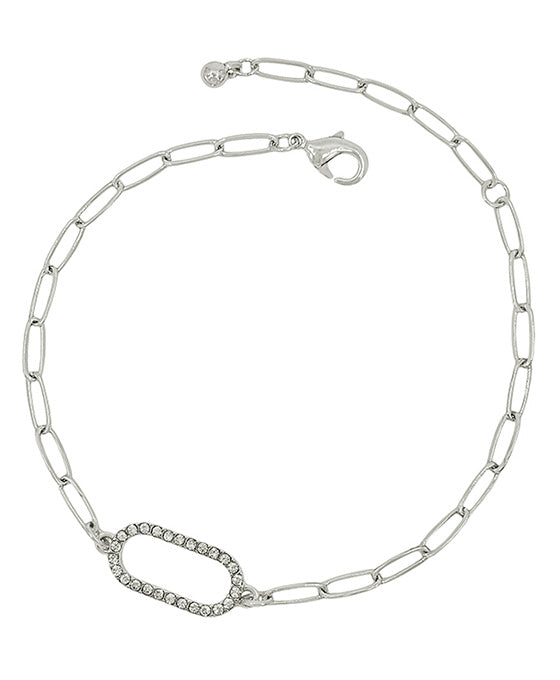 Oval Pave Accent Clip Chain Bracelet