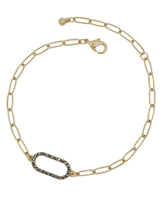 Oval Pave Accent Clip Chain Bracelet