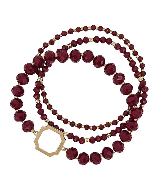 3 Set Hexagon Metal Accent Beads Bracelet