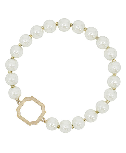 Geo Metal Accent Cream Pearl Bracelet