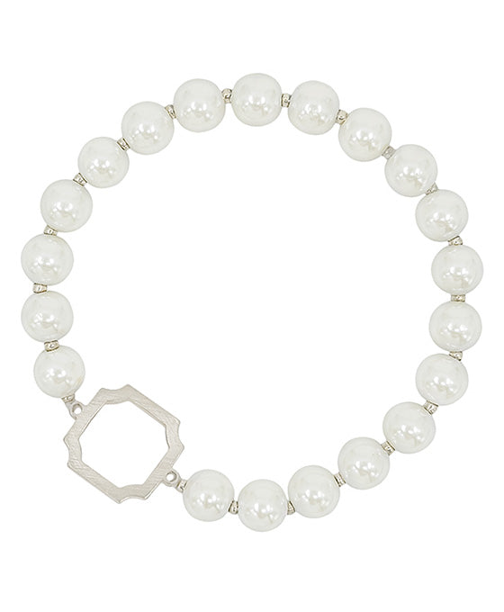 Geo Metal Accent Cream Pearl Bracelet