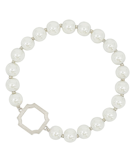 Geo Metal Accent Cream Pearl Bracelet