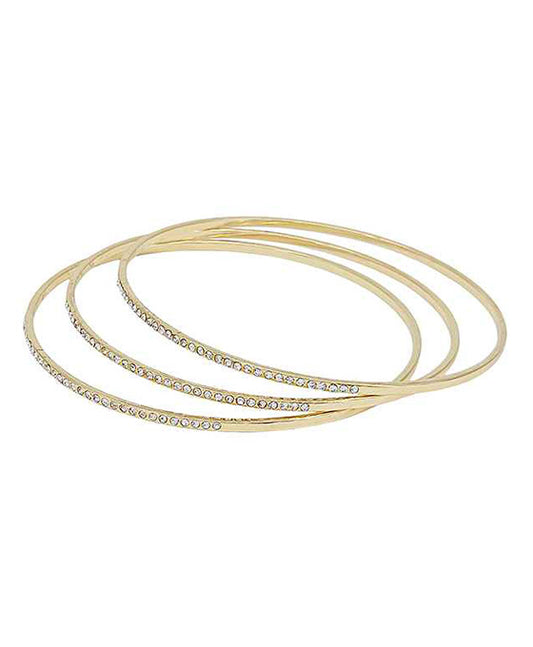 3 Set Pave Accent Metal Bangles