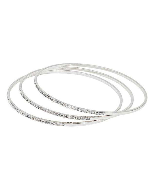 3 Set Pave Accent Metal Bangles