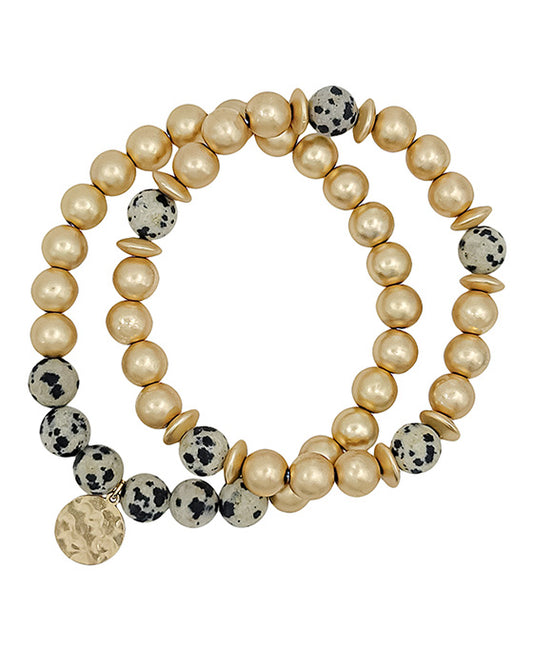 2 Set Semi Stone Accent Ball Bracelet