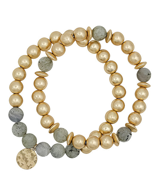 2 Set Semi Stone Accent Ball Bracelet
