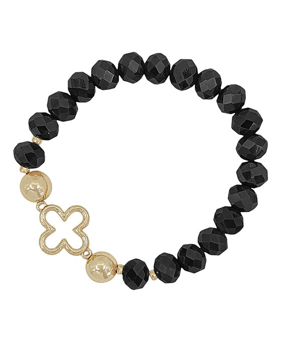 10mm Glass Beads w/ Clover Accent Stretch Bracelet