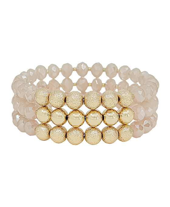 Satin Ball & Glass Bead 3 Set Bracelet