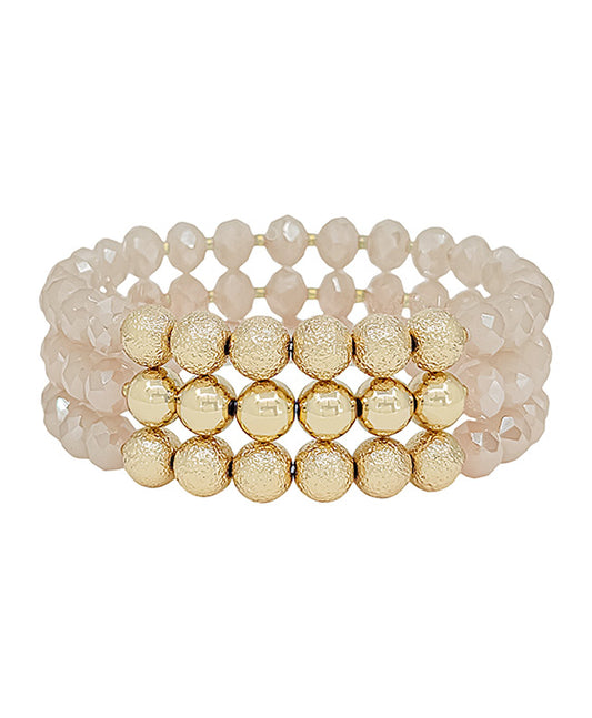 Satin Ball & Glass Bead 3 Set Bracelet