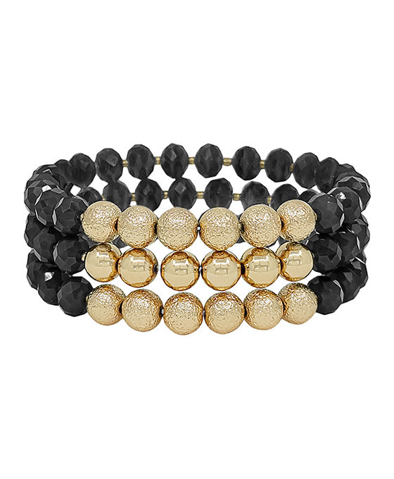 Satin Ball & Glass Bead 3 Set Bracelet