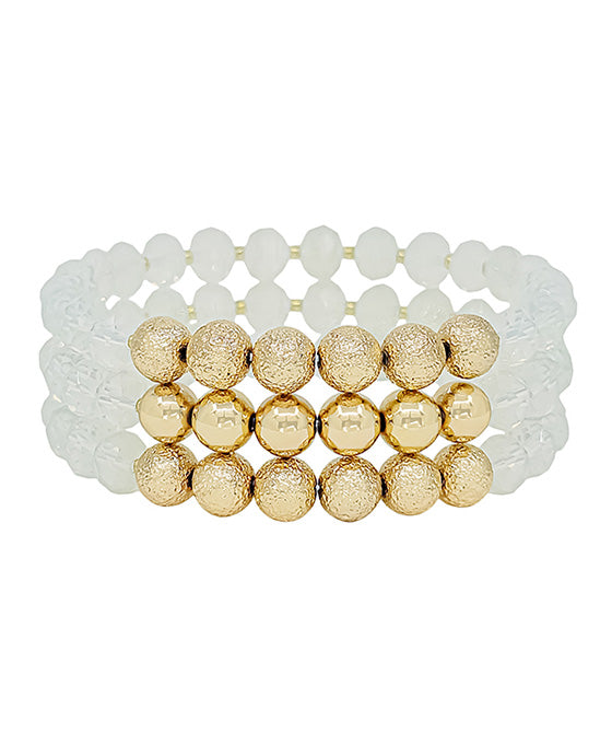 Satin Ball & Glass Bead 3 Set Bracelet