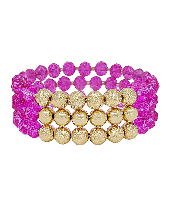 Satin Ball & Glass Bead 3 Set Bracelet