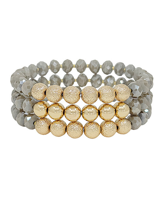 Satin Ball & Glass Bead 3 Set Bracelet