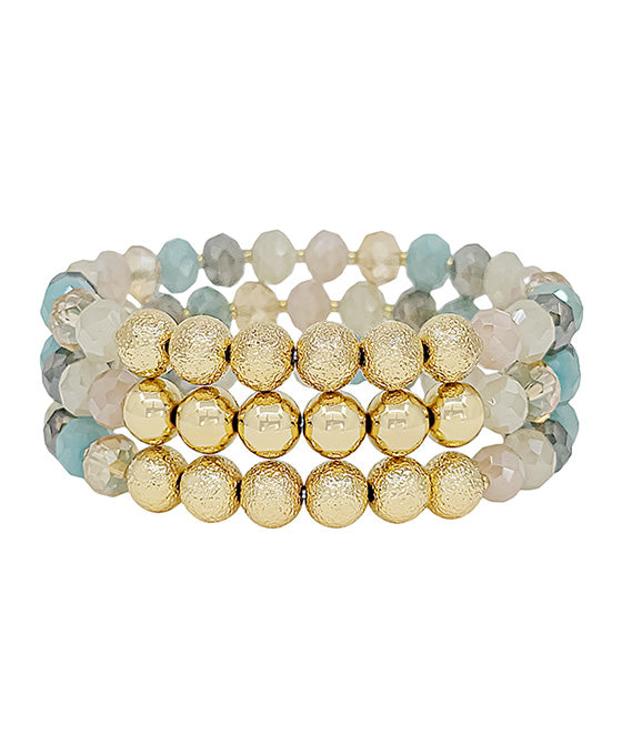 Satin Ball & Glass Bead 3 Set Bracelet