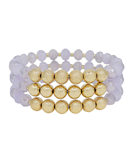 Satin Ball & Glass Bead 3 Set Bracelet