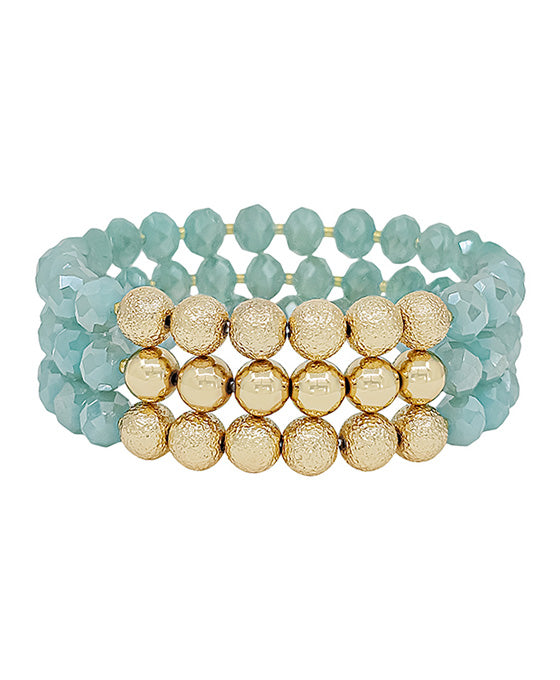 Satin Ball & Glass Bead 3 Set Bracelet