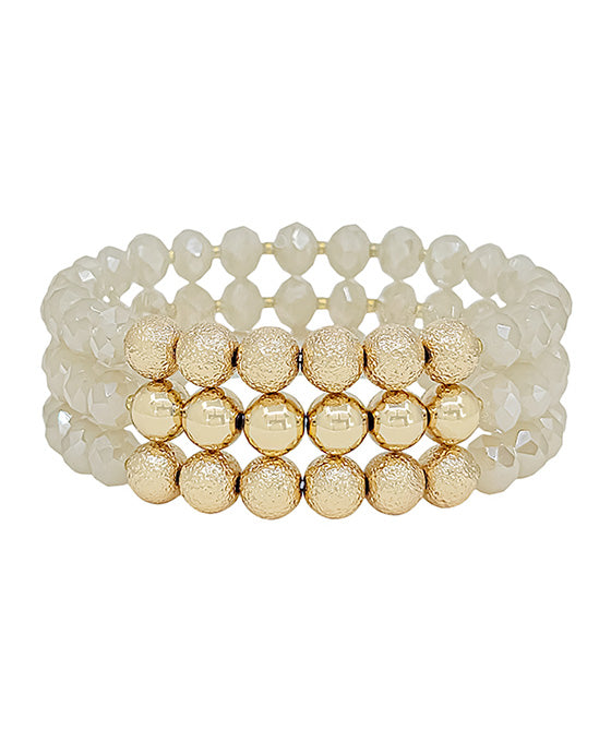 Satin Ball & Glass Bead 3 Set Bracelet