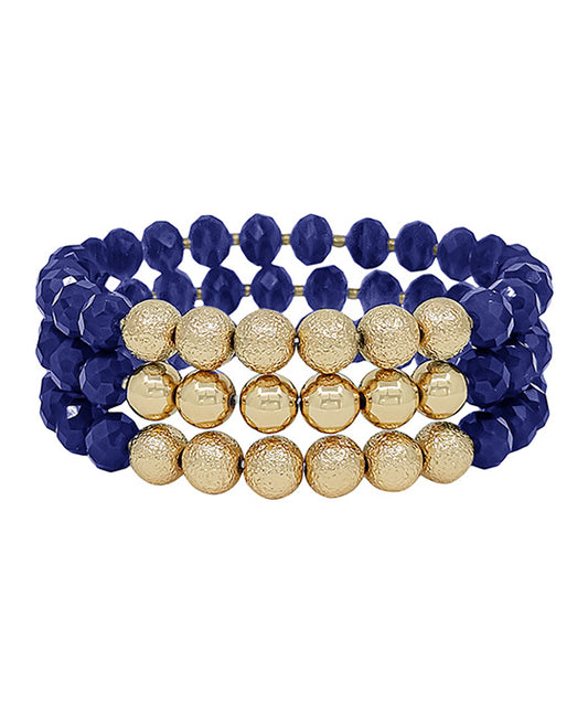 Satin Ball & Glass Bead 3 Set Bracelet