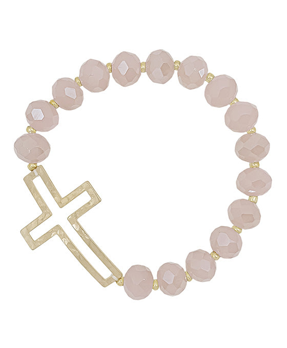 Metal Cross Glass Beads Stretch Bracelet