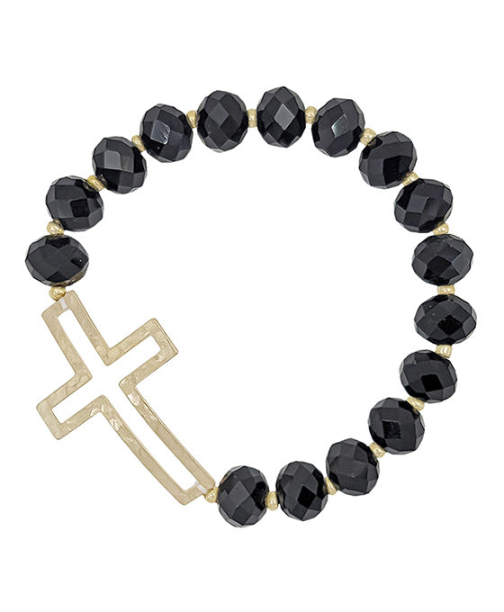 Metal Cross Glass Beads Stretch Bracelet