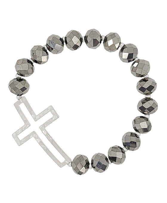 Metal Cross Glass Beads Stretch Bracelet