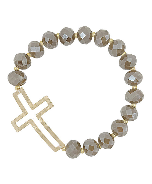 Metal Cross Glass Beads Stretch Bracelet