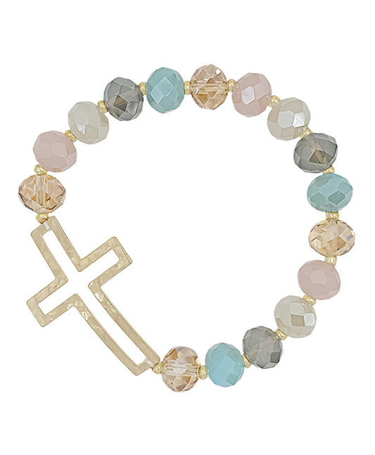 Metal Cross Glass Beads Stretch Bracelet
