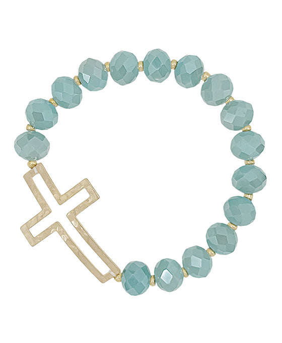 Metal Cross Glass Beads Stretch Bracelet
