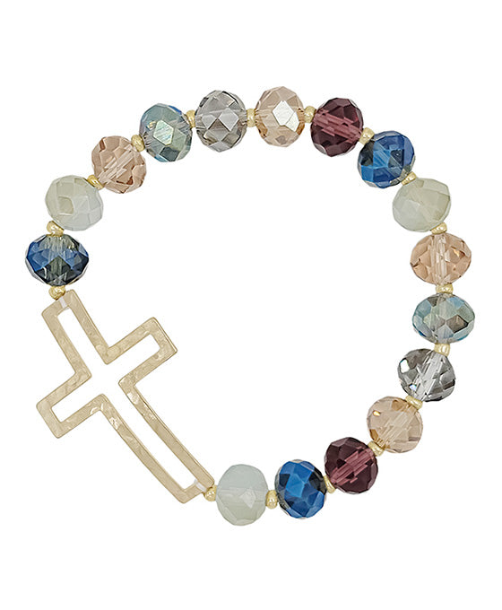 Metal Cross Glass Beads Stretch Bracelet