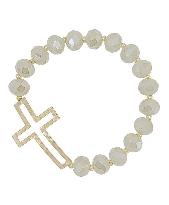 Metal Cross Glass Beads Stretch Bracelet