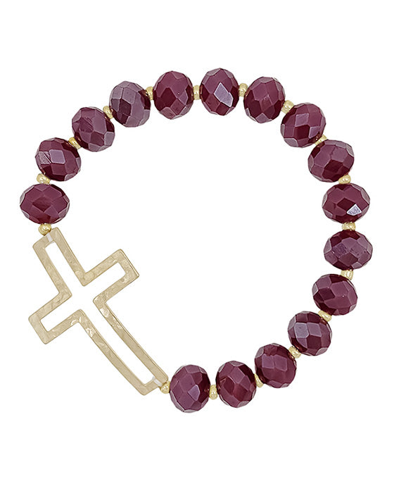 Metal Cross Glass Beads Stretch Bracelet