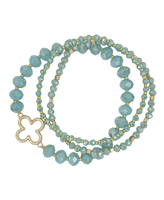 Clover Accent Glass Beaded Bracelet