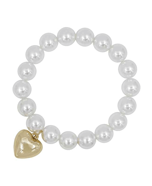 Large Pearl w/ Heart Charm Bracelet