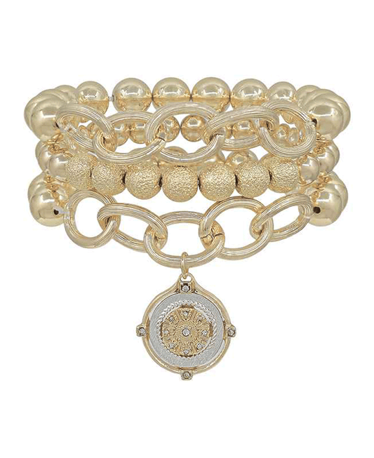 Metal Ball & Chain w/ Coin Charm Bracelet