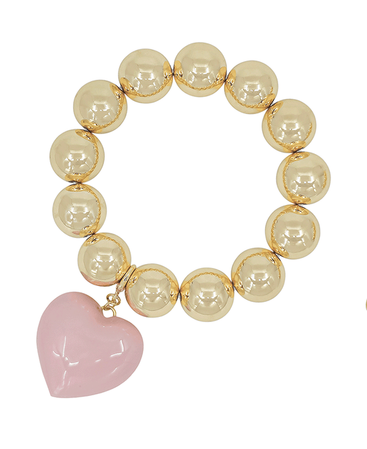 16mm CCB Ball w/ 1.2" Epoxy Heart Charm Bracelet